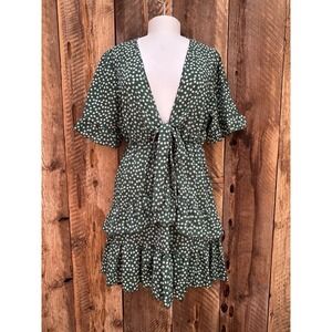 Ruffled Very Low Cut V Neck Preppy Polka Dots Country Girl Cottagecore Size M/L